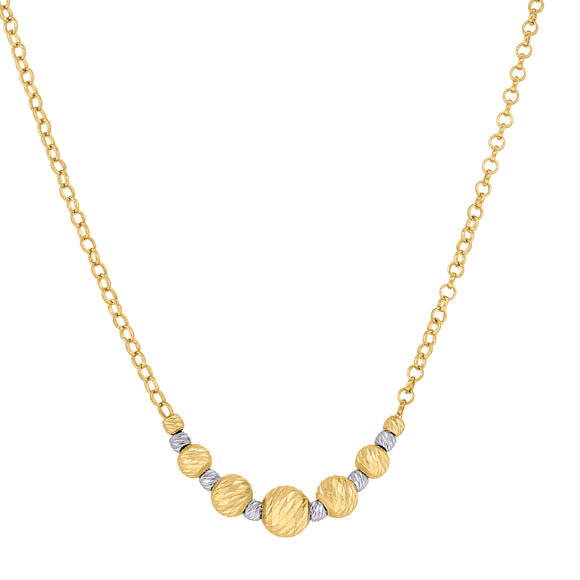 14kt Two-tone Gold Womens Polished Finish Textured Beaded Necklace Size 18 Inches