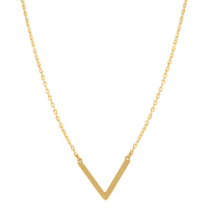 14kt Yellow Gold Womens Polished Finish V Shape Bar Necklace Size 18 Inches