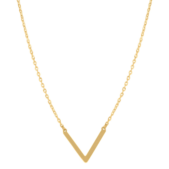 14kt Yellow Gold Womens Polished Finish V Shape Bar Necklace Size 18 Inches