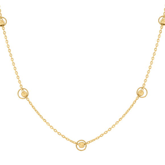 14kt Yellow Gold Womens Polished Circle Beaded Necklace Size 18 Inches