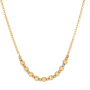 14kt Tri-color Gold Womens Polished Finish Textured Heart Beaded Necklace Size 18 Inches