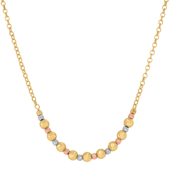 14kt Tri-color Gold Womens Polished Finish Textured Heart Beaded Necklace Size 18 Inches