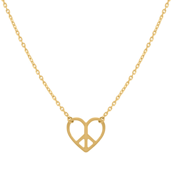 14kt Yellow Gold Womens Polished Finish Peace Heart Necklace Size 18 Inches