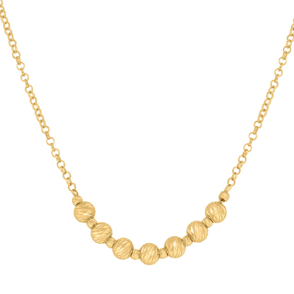 14kt Yellow Gold Womens Polished Finish Textured Heart Beaded Necklace Size 18 Inches
