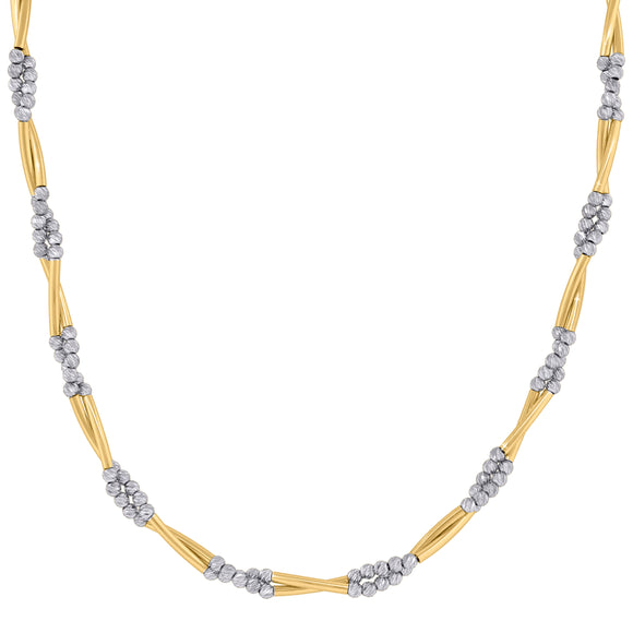 14kt Two-tone Gold Womens Polished Finish Textured Twisted Beaded Necklace Size 18 Inches