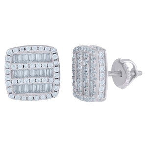 925 Sterling Silver Womens Baguette Cubic Zirconia Square Stud Earrings