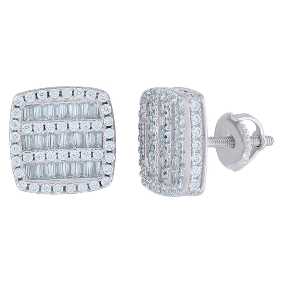 925 Sterling Silver Womens Baguette Cubic Zirconia Square Stud Earrings