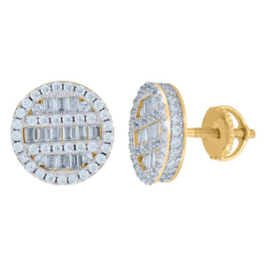 925 Sterling Silver Yellow-tone Womens Baguette Cubic Zirconia Round Stud Earrings