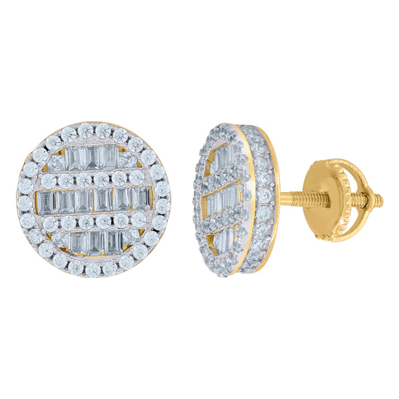 925 Sterling Silver Yellow-tone Womens Baguette Cubic Zirconia Round Stud Earrings