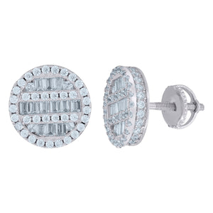925 Sterling Silver Womens Baguette Cubic Zirconia Round Stud Earrings