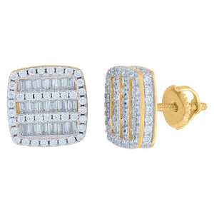 925 Sterling Silver Yellow-tone Womens Baguette Cubic Zirconia Square Stud Earrings