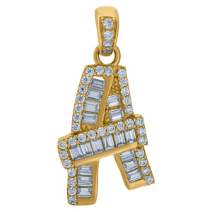 10kt Yellow Gold Womens Round Baguette Cubic Zirconia Initial Capital A Charm Pendant