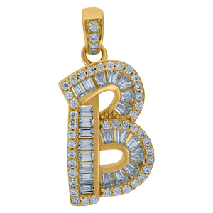 10kt Yellow Gold Womens Round Baguette Cubic Zirconia Initial Capital B Charm Pendant