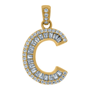 10kt Yellow Gold Womens Round Baguette Cubic Zirconia Initial Capital C Charm Pendant