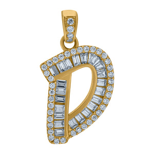 10kt Yellow Gold Womens Round Baguette Cubic Zirconia Initial Capital D Charm Pendant