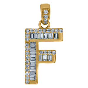 10kt Yellow Gold Womens Round Baguette Cubic Zirconia Initial Capital F Charm Pendant