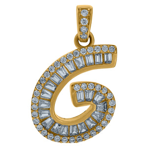 10kt Yellow Gold Womens Round Baguette Cubic Zirconia Initial Capital G Charm Pendant