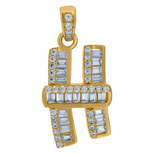 10kt Yellow Gold Womens Round Baguette Cubic Zirconia Initial Capital H Charm Pendant
