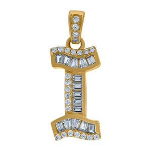 10kt Yellow Gold Womens Round Baguette Cubic Zirconia Initial Capital I Charm Pendant