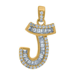 10kt Yellow Gold Womens Round Baguette Cubic Zirconia Initial Capital J Charm Pendant