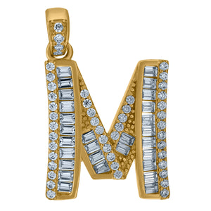 10kt Yellow Gold Womens Round Baguette Cubic Zirconia Initial Capital M Charm Pendant