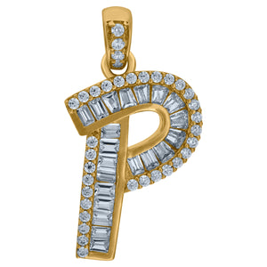 10kt Yellow Gold Womens Round Baguette Cubic Zirconia Initial Capital P Charm Pendant