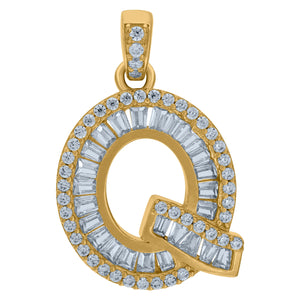 10kt Yellow Gold Womens Round Baguette Cubic Zirconia Initial Capital Q Charm Pendant