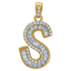 10kt Yellow Gold Womens Round Baguette Cubic Zirconia Initial Capital S Charm Pendant