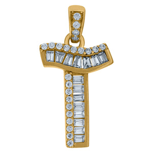 10kt Yellow Gold Womens Round Baguette Cubic Zirconia Initial Capital T Charm Pendant