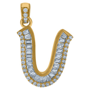10kt Yellow Gold Womens Round Baguette Cubic Zirconia Initial Capital U Charm Pendant