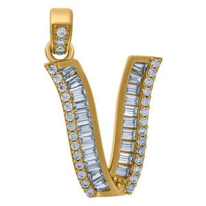 10kt Yellow Gold Womens Round Baguette Cubic Zirconia Initial Capital V Charm Pendant