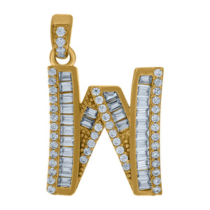 10kt Yellow Gold Womens Round Baguette Cubic Zirconia Initial Capital W Charm Pendant