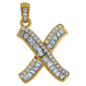 10kt Yellow Gold Womens Round Baguette Cubic Zirconia Initial Capital X Charm Pendant