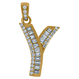10kt Yellow Gold Womens Round Baguette Cubic Zirconia Initial Capital Y Charm Pendant