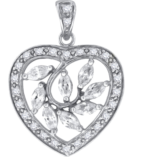 925 Sterling Silver Womens Cubic Zirconia Heart Charm Pendant