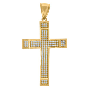 10kt Yellow Gold Unisex Cubic-zirconia Cross Polished Finish Religious Charm Pendant