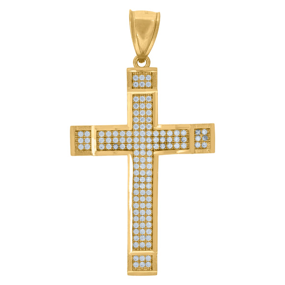 10kt Yellow Gold Unisex Cubic-zirconia Cross Polished Finish Religious Charm Pendant
