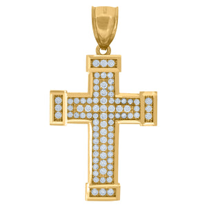 10kt Yellow Gold Unisex Cubic Zirconia Cross Religious Charm Pendant