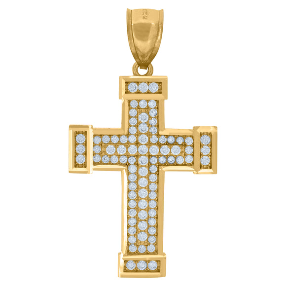 10kt Yellow Gold Unisex Cubic Zirconia Cross Religious Charm Pendant
