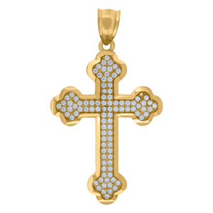 10kt Yellow Gold Unisex Cubic-zirconia Budded Cross Religious Charm Pendant