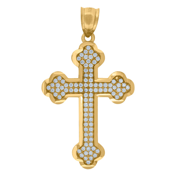 10kt Yellow Gold Unisex Cubic-zirconia Budded Cross Religious Charm Pendant