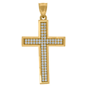 10kt Yellow Gold Unisex Cubic-zirconia Latin Cross Religious Charm Pendant