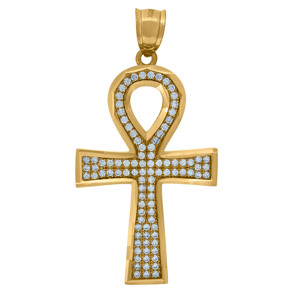 10kt Yellow Gold Unisex Cubic-zirconia Ankh Cross Religious Charm Pendant