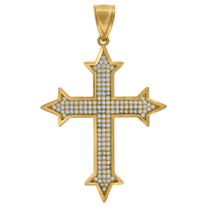 10kt Yellow Gold Unisex Cubic Zirconia Cross Religious Charm Pendant