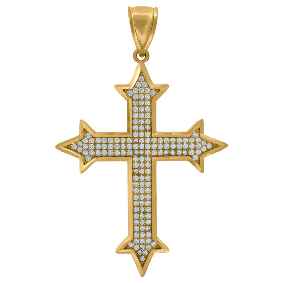 10kt Yellow Gold Unisex Cubic Zirconia Cross Religious Charm Pendant