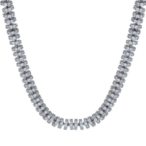 925 Sterling Silver Men Cubic Zirconia Fancy Iced Chain 7mm Necklace Size 22 Inches