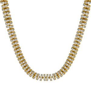 925 Sterling Silver Yellow-Tone Men Cubic Zirconia Fancy Iced Chain 7mm Necklace Size 24 Inches
