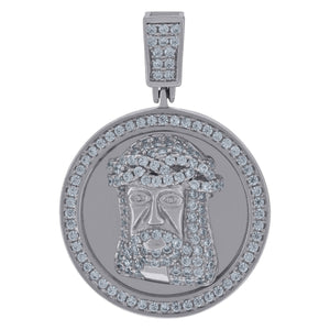 925 Sterling Silver Mens Cubic Zirconia Jesus Religious Charm Pendant