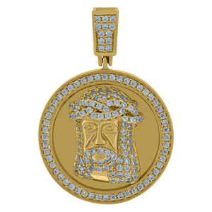925 Sterling Silver Yellow-Tone Mens Cubic Zirconia Jesus Religious Charm Pendant
