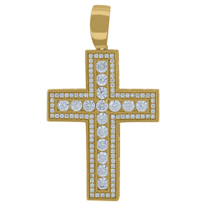 925 Sterling Silver Yellow-Tone Mens Cubic Zirconia Cross Religious Charm Pendant